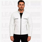 Men's White Leather Biker Jacket – Premium Genuine Leather Motorcycle Jacket for Men