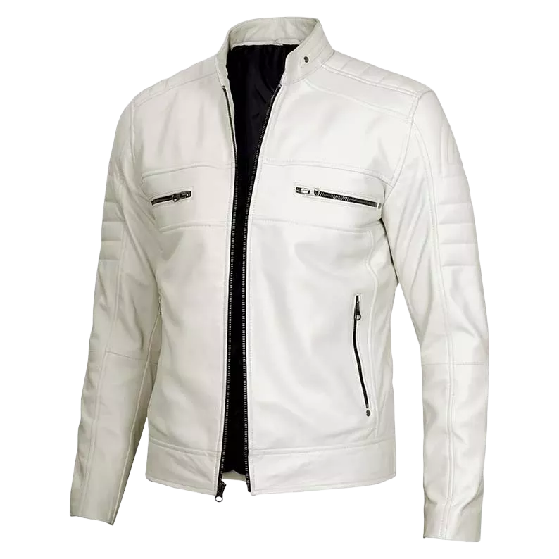 Men's White Leather Biker Jacket – Premium Genuine Leather Motorcycle Jacket for Men