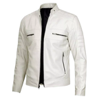 Men's White Leather Biker Jacket – Premium Genuine Leather Motorcycle Jacket for Men
