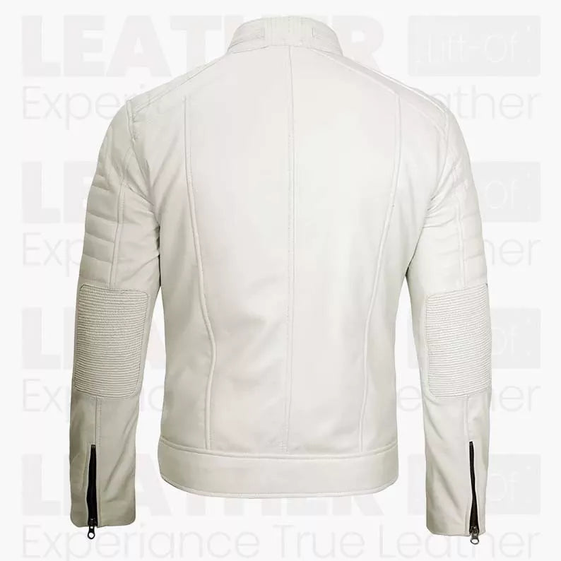 Men's White Leather Biker Jacket – Premium Genuine Leather Motorcycle Jacket for Men