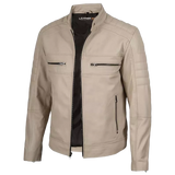 Men's Beige Cafe Racer Leather Jacket – Quilted Motorcycle Rider Jacket