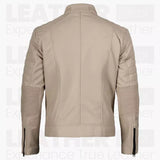Men's Beige Cafe Racer Leather Jacket – Quilted Motorcycle Rider Jacket