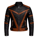 Men's Black & Brown Trending Leather Racer Jacket – Premium Color Block Motorcycle Jacket