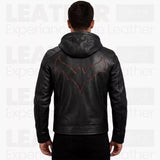 Batman Inspired Black Leather Hooded Jacket for Men - Superhero Style Zip Up Hoodie Jacket