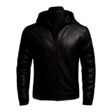 Batman Inspired Black Leather Hooded Jacket for Men - Superhero Style Zip Up Hoodie Jacket