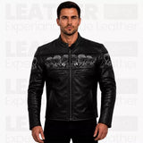 Skull Leather Jacket for Men - Gothic Biker Jacket - Black Motorcycle Coat
