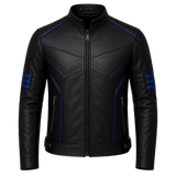 Captain America Inspired Black Leather Jacket for Men - Blue Star Motorcycle Jacket