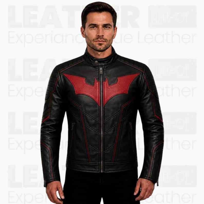 Batman Beyond Inspired Black Red Leather Jacket for Men - Superhero Motorcycle Biker Jacket -