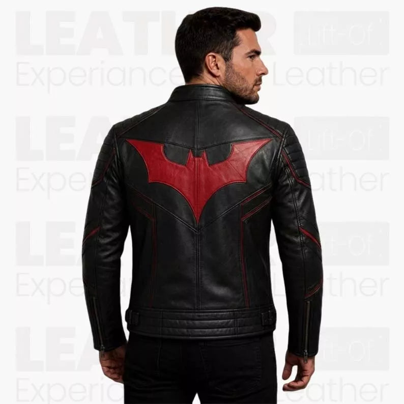 Batman Beyond Inspired Black Red Leather Jacket for Men - Superhero Motorcycle Biker Jacket -