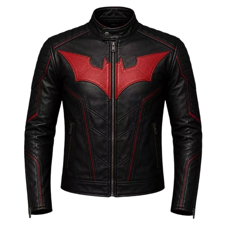 Batman Beyond Inspired Black Red Leather Jacket for Men - Superhero Motorcycle Biker Jacket -