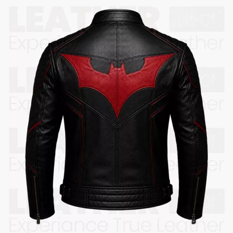 Batman Beyond Inspired Black Red Leather Jacket for Men - Superhero Motorcycle Biker Jacket -
