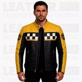 Men's Yellow Black Racing Motorcycle Coat - Cafe Racer Outerwear - Checkered Biker Style description : Inspired by Classic Racing Heritage