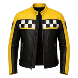 Men's Yellow Black Racing Motorcycle Coat - Cafe Racer Outerwear - Checkered Biker Style description : Inspired by Classic Racing Heritage