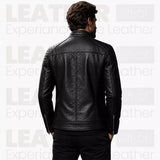 Blouson de motard noir en cuir pour homme | Blouson style Café Racer matelassé