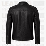 Blouson de motard noir en cuir pour homme | Blouson style Café Racer matelassé