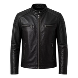 Blouson de motard noir en cuir pour homme | Blouson style Café Racer matelassé