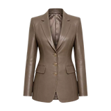 Women’s Taupe Brown Leather Blazer – Tailored Button Front Jacket