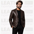 Herren Lederblazer Dunkelbraun | Klassische Leder Anzugsjacke