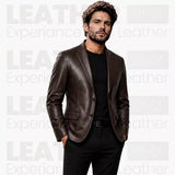 Men’s Dark Brown Leather Blazer | Classic Leather Suit Jacket