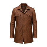 Men’s Brown Leather Workwear Coat | Vintage Button Front Utility Jacket