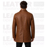 Men’s Brown Leather Workwear Coat | Vintage Button Front Utility Jacket