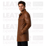 Men’s Brown Leather Workwear Coat | Vintage Button Front Utility Jacket