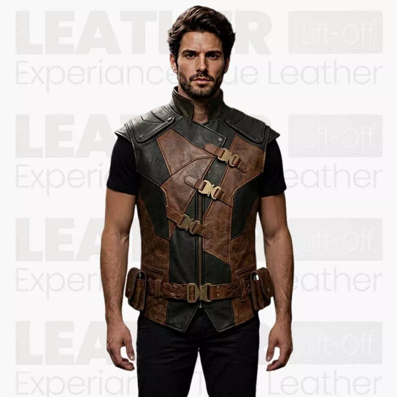 Men’s Brown & Black Leather Warrior Waistcoat | Medieval Fantasy Vest