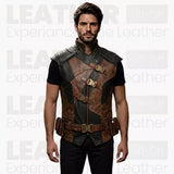 Men’s Brown & Black Leather Warrior Waistcoat | Medieval Fantasy Vest