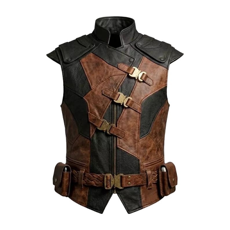 Men’s Brown & Black Leather Warrior Waistcoat | Medieval Fantasy Vest
