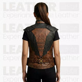 Women’s Brown & Black Leather Warrior Waistcoat | Medieval Fantasy Vest