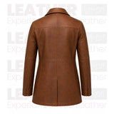 Women’s Brown Leather Workwear Coat | Vintage Button Front Utility Jacket