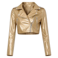 Damen metallicgoldene kurze Bikerlederjacke – asymmetrische Reißverschluss-Motorradjacke