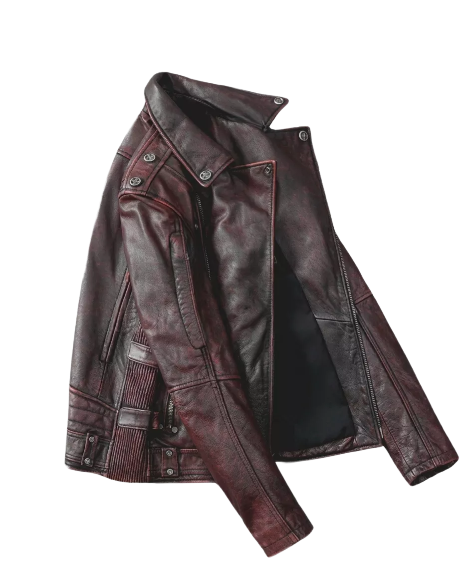 Herren Vintage Braune Biker Lederjacke – Distressed Motorrad Punk Rock Jacke
