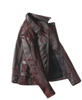 Blouson en cuir de motard marron vintage pour homme – Blouson de moto punk rock effet vieilli
