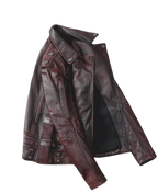 Blouson en cuir de motard marron vintage pour homme – Blouson de moto punk rock effet vieilli