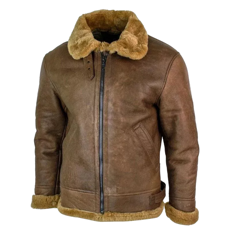 Men's Shearling Aviator Jacket – Winter Warm Faux Fur Lined Bomber Coat