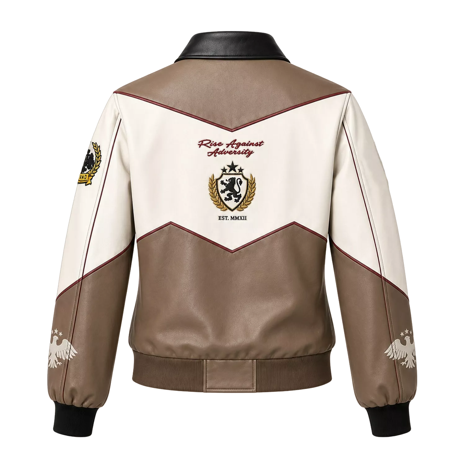 Women’s Beige Colorblock Graphic Leather Bomber Jacket | Streetwear Zip Jacket