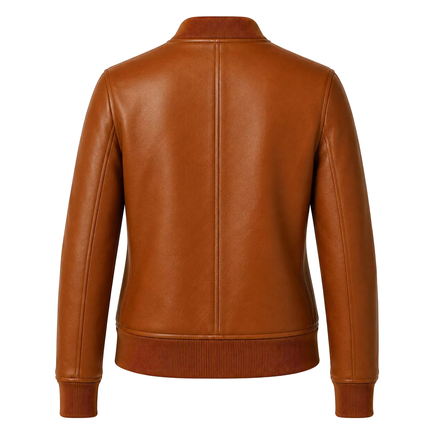Women’s Cognac Brown Leather Bomber Jacket | Ribbed Collar Zip Flight Jacket