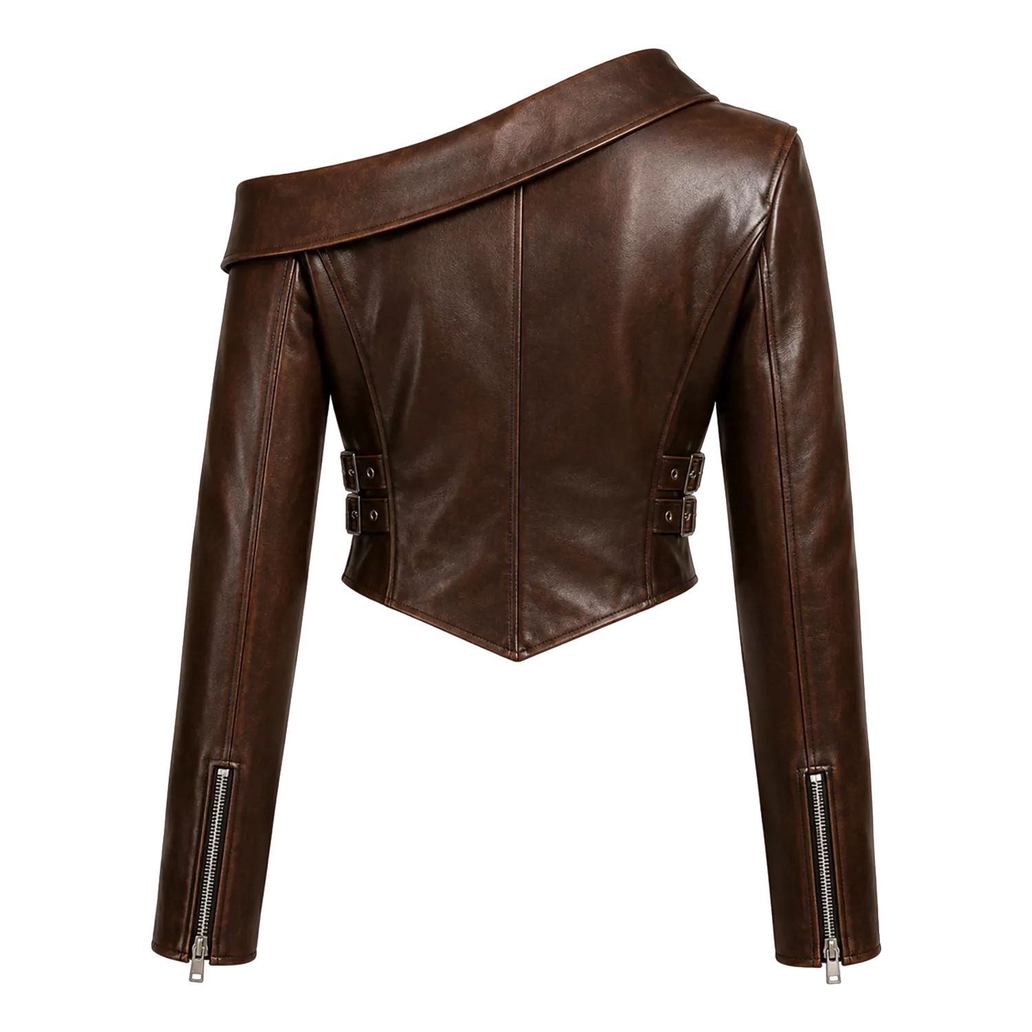 Women’s Dark Brown Cropped Leather Jacket | Asymmetric Biker Jacket