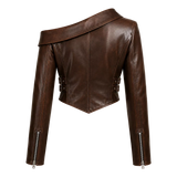 Women’s Dark Brown Cropped Leather Jacket | Asymmetric Biker Jacket