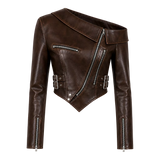 Women’s Dark Brown Cropped Leather Jacket | Asymmetric Biker Jacket