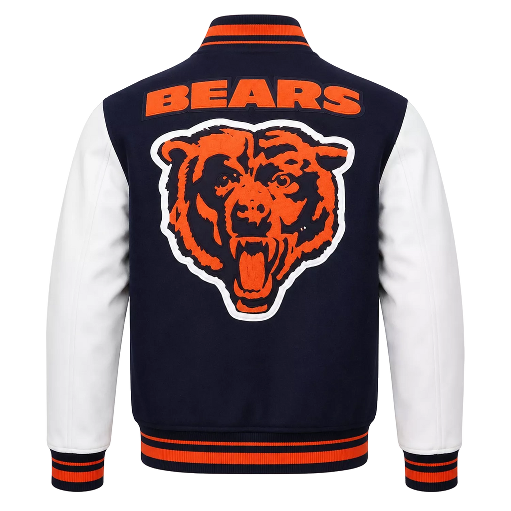 Women's Navy Orange Football Patch Varsity Jacket | Wool & Leather Sleeve Jacket