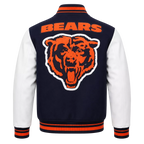 Women's Navy Orange Football Patch Varsity Jacket | Wool & Leather Sleeve Jacket