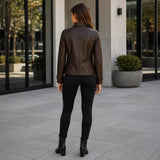 Women’s Dark Brown Leather Jacket | Classic Zip Style