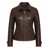 Women’s Dark Brown Leather Jacket | Classic Zip Style