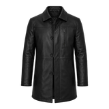 Men’s Black Leather Workwear Coat | Classic Zip & Button Front Utility Jacket