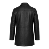 Men’s Black Leather Workwear Coat | Classic Zip & Button Front Utility Jacket