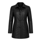 Women’s Black Leather Workwear Coat | Zip & Button Front Utility Jacket