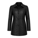 Women’s Black Leather Workwear Coat | Zip & Button Front Utility Jacket