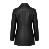 Women’s Black Leather Workwear Coat | Zip & Button Front Utility Jacket